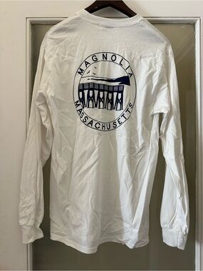 Magnolia White Long-Sleeve Graphic Tee with Navy Seal Design